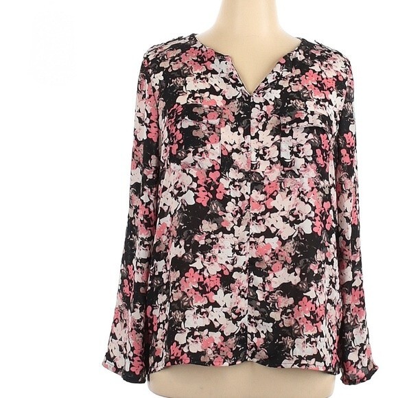 Apt 9 Long sleeve black pink and white floral top size large - Picture 1 of 7
